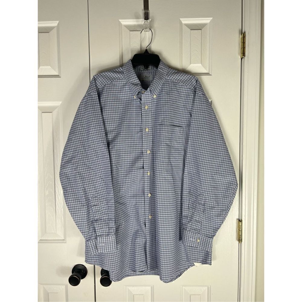LL Bean Mens L/S Plaid Button Front Shirt Size 17-33